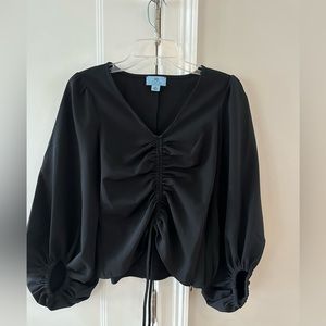 CeCe Black tie front long sleeve top -XS